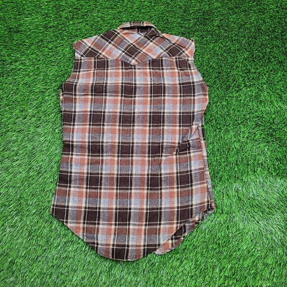 Vintage 90s Plaid Cutoff Snap Shirt Small 19x28 Shirttail - Picture 4 of 9